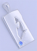 Matey Mrine Silver Treasure Hunt Dolphin Pendant November Birthstone - Blue Topaze