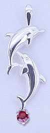 Matey Sea Animals Silver Double Dolphin Pendant Garnet