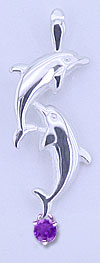 Matey Sea Animals Silver Double Dolphin Pendantt Amesyst