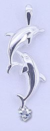 Matey Sea Animals Silver Double Dolphin Pendantt Aquamarine