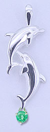 Matey Sea Animals Silver Double Dolphin Pendant Emerald