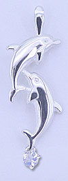 Matey Sea Animals Silver Double Dolphin Pendant Blue Moonstone