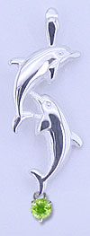 Matey Mrine Silver Double Dolphin Pendant Peridot