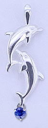 Matey Mrine Silver Double Dolphin Pendant Sapphire Gem