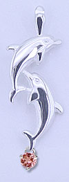 Matey Mrine Silver Double Dolphin Pendant Pink Tourmaline Gem