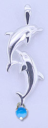 Matey Mrine Silver Double Dolphin Pendant December Birthston Turquoise