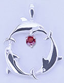 Matey Sea Animals Silver Triangle Dolphin Pendant Garnet