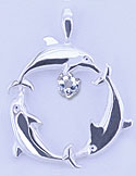 Matey Sea Animals Silver Triangle Dolphin Pendant Aquamarine