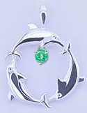 Matey Sea Animals Silver Triangle Dolphin Pendant Emerald
