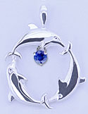 Matey Mrine Silver Triangle Dolphin Pendant Sapphire Gem