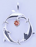 Matey Mrine Silver Triangle Dolphin Pendant Pink Tourmaline Gem