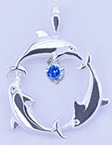 Matey Mrine Silver Triangle Dolphin Pendant November Birthstone - Blue Topaze
