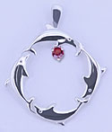 Matey Sea Animals Silver Square Dolphin Pendant Garnet