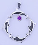 Matey Sea Animals Silver Square Dolphin Pendant Amesyst