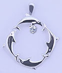 Matey Sea Animals Silver Square Dolphin Pendant Aquamarine