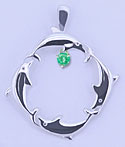 Matey Sea Animals Silver Square Dolphin Pendant Emerald