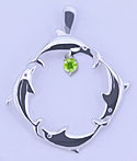Matey Mrine Silver Square Dolphin Pendant Peridot