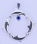 Matey Mrine Silver Square Dolphin Pendant Sapphire Gem