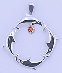 Matey Mrine Silver Square Dolphin Pendant Pink Tourmaline Gem