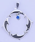 Matey Mrine Silver Square Dolphin Pendant November Birthstone - Blue Topaze