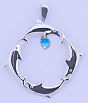 Matey Mrine Silver Square Dolphin Pendant December Birthston Turquoise