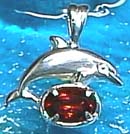 Matey Sea Animals Silver Small Dolphin Pendant Garnet