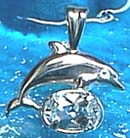 Matey Sea Animals Silver Small Dolphin Pendant Aquamarine