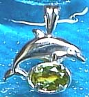 Matey Mrine Silver Small Dolphin Pendant Peridot
