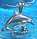 Matey Mrine Silver Small Dolphin Pendant November Birthstone - Blue Topaze