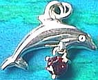 Matey Sea Animals Silver Swing Stone Dolphin Pendant Garnet