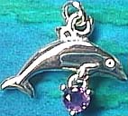 Matey Sea Animals Silver Swing Stone Dolphin Pendant Amesyst