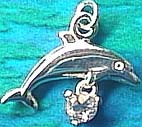 Matey Sea Animals Silver Swing Stone Dolphin Pendant Aquamarine