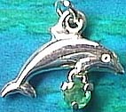 Matey Sea Animals Silver Swing Stone Dolphin Pendant Emerald