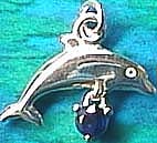 Matey Mrine Silver Swing Stone Dolphin Pendant Sapphire Gem