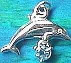 Matey Mrine Silver Swing Stone Dolphin Pendant November Birthstone - Blue Topaze