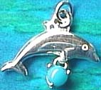 Matey Mrine Silver Swing Stone Dolphin Pendant December Birthston Turquoise