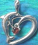 Matey Silver Wave Dolphin Pendant Garnet