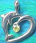 Matey Mrine Silver Wave Dolphin Pendant Peridot
