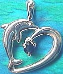 Matey Mrine Silver Wave Dolphin Pendant Sapphire Gem