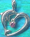 Matey Mrine Silver Wave Dolphin Pendant Pink Tourmaline Gem