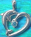 Matey Mrine Silver Wave Dolphin November Birthstone - Blue Topaze