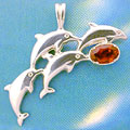 Matey Sea Animals Silver Link Dolphin Pendant Garnet