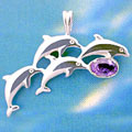 Matey Sea Animals Silver Link Dolphin Pendant Amesyst