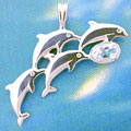 Matey Sea Animals Silver Link Dolphin Pendant Aquamarine