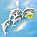 Matey Mrine Silver Link Dolphin Pendant Peridot