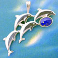 Matey Mrine Silver Link Dolphin Pendant Lapis-Lazuli Gem