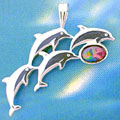 Matey Mrine Silver Link Dolphin Pendant Opal Gem