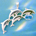 Matey Mrine Silver Link Dolphin Pendant November Birthstone - Blue Topaze