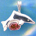 Matey Sea Animals Silver Hold Stone Dolphin Pendant Garnet