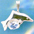 Matey Sea Animals Silver Hold Stone Dolphin Pendant Aquamarine